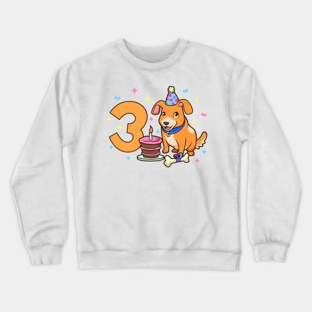 I am 3 with dog - kids birthday 3 years old Crewneck Sweatshirt by Modern Medieval Design